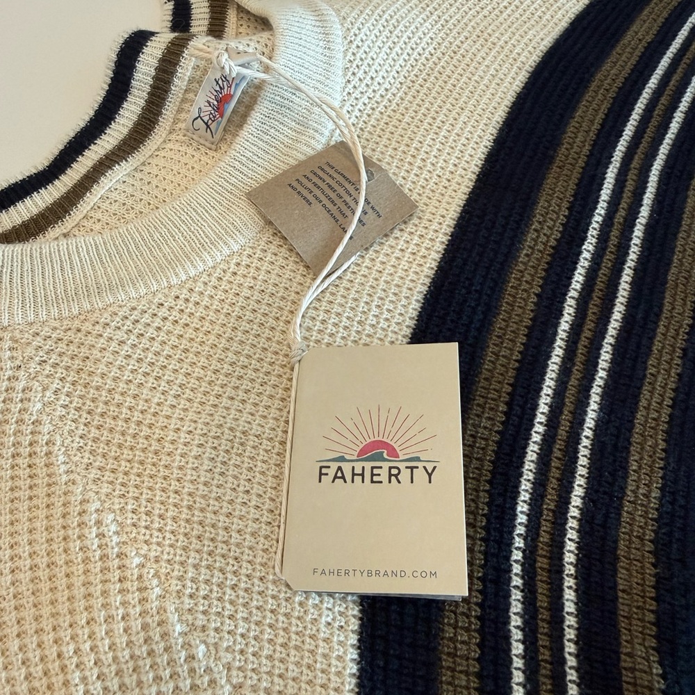 NWT Faherty Throwback Waffle Striped Crewneck Swe… - image 8